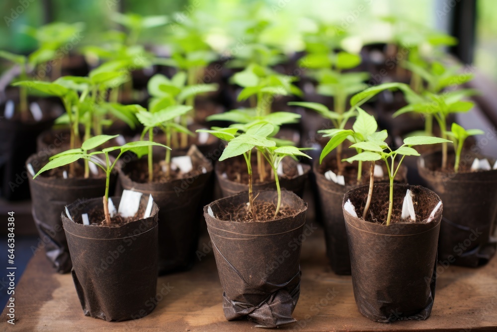 seedlings in biodegradable peat pots ready for planting seedlings in biodegradable peat pots ready for planting