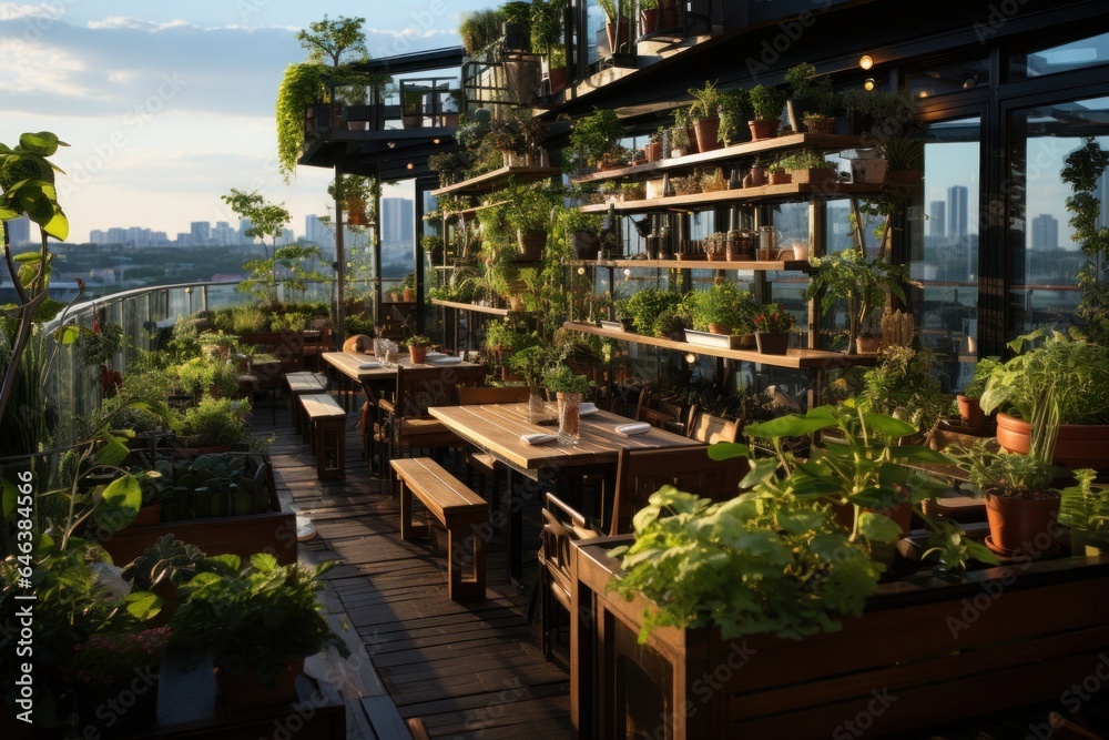 roof garden balcony with green flowers