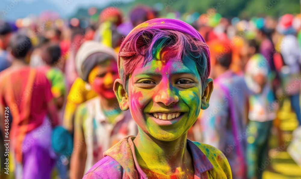 Happy children smiling playing with art and covered in paint in a Children's Day cultural campaign.