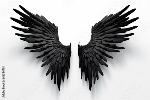 3d black wings isolated on white with clipping path. Generative AI