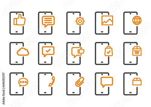 Collection et planche icones smartphone téléphone icone reunion travail