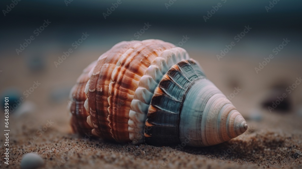 Elegant Seashell on Misty Morning Beach - Coastal Tranquility Amidst Soft Haze Elegant Seashell on Misty Morning Beach - Coastal Tranquility Amidst Soft Haze