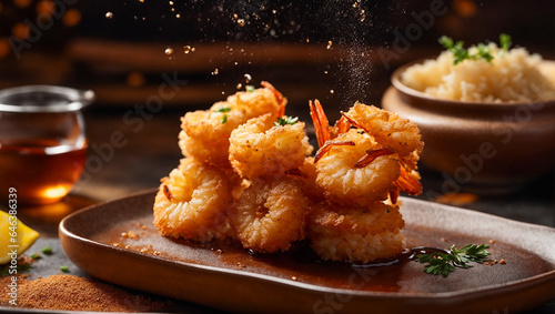 Crispy shrimp tempura on old background