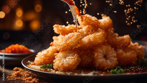 Crispy shrimp tempura on old background