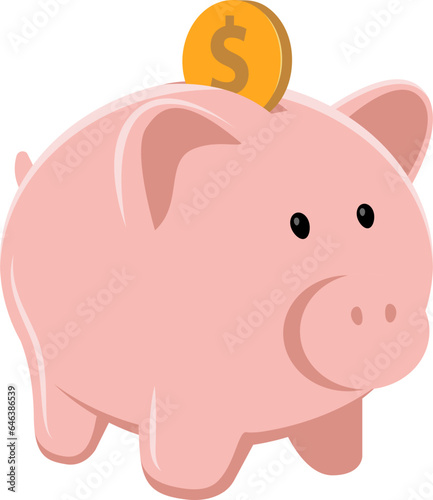 Piggy bank with coin vector illustration. Saving
