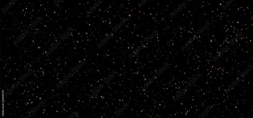 Fototapeta premium Festive vector background with gold glitter and confetti for Christmas celebration. Black background with glowing golden particles.