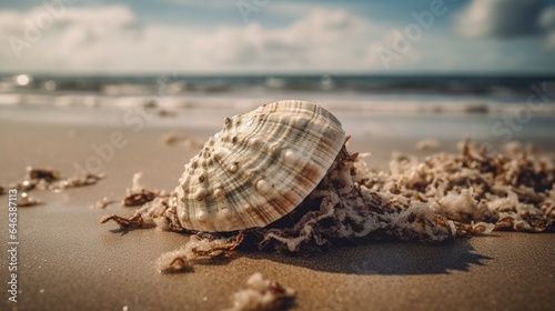 Sculpted Seashell on Sun-Kissed Sandy Beach - Coastal Elegance and Natural Beauty