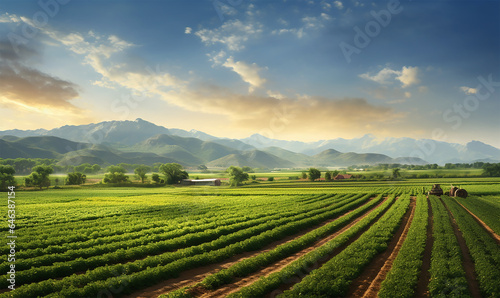 sprawling agricultural farm featuring fields of crops