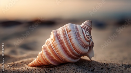 Serene Seashell on Sandy Beach - Coastal Tranquility and Sunlit Splendor