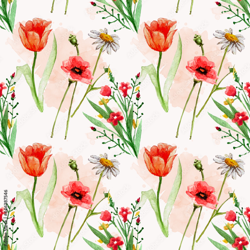 Watercolor Flowers & Fruits Seamless Patterns