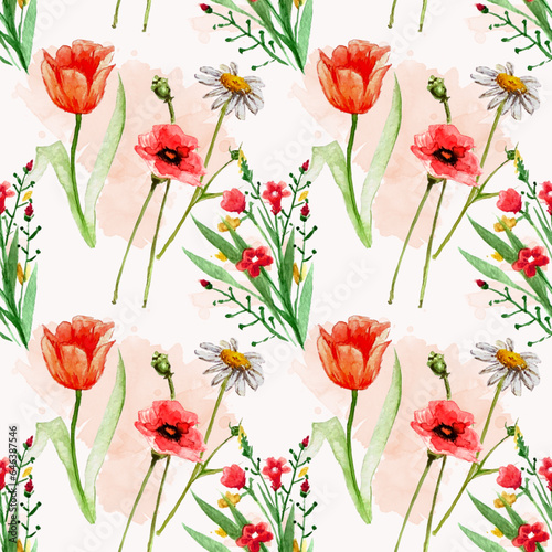 Watercolor Flowers & Fruits Seamless Patterns © Promo Graphics