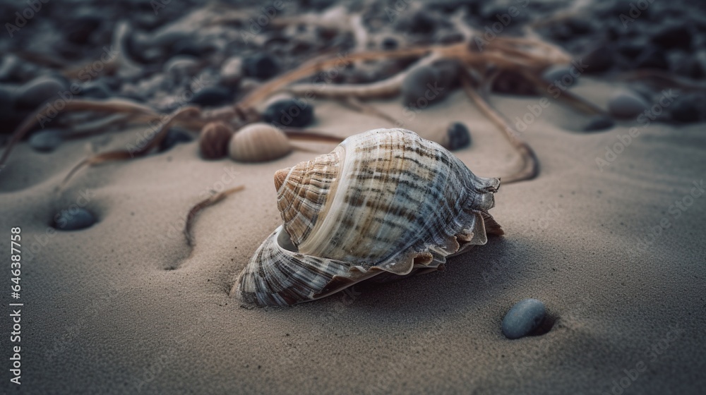 Tranquil Seashell on Sandy Beach - Coastal Serenity Amidst Sunlit Grains Tranquil Seashell on Sandy Beach - Coastal Serenity Amidst Sunlit Grains