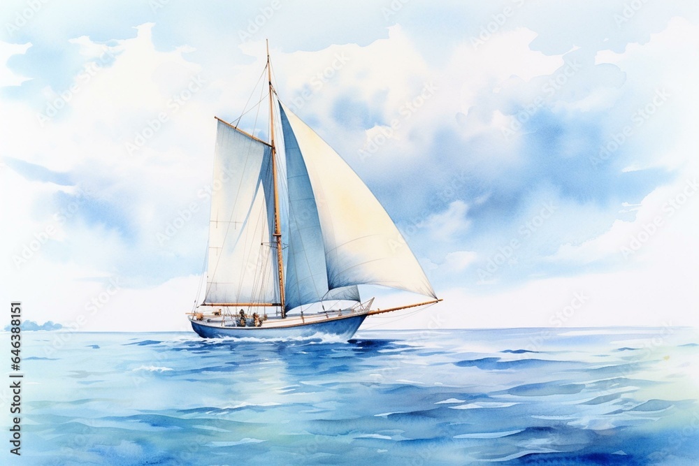 watercolor seascape illustration regata nautical scene. Generative AI