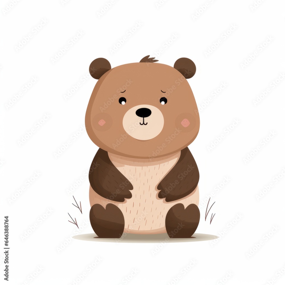 Fototapeta premium Minimalistic digital drawing cute woodland bear isolated on white