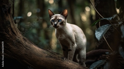 Curious Siamese Cat Climbs Tree  A Glimpse of Playful Exploration