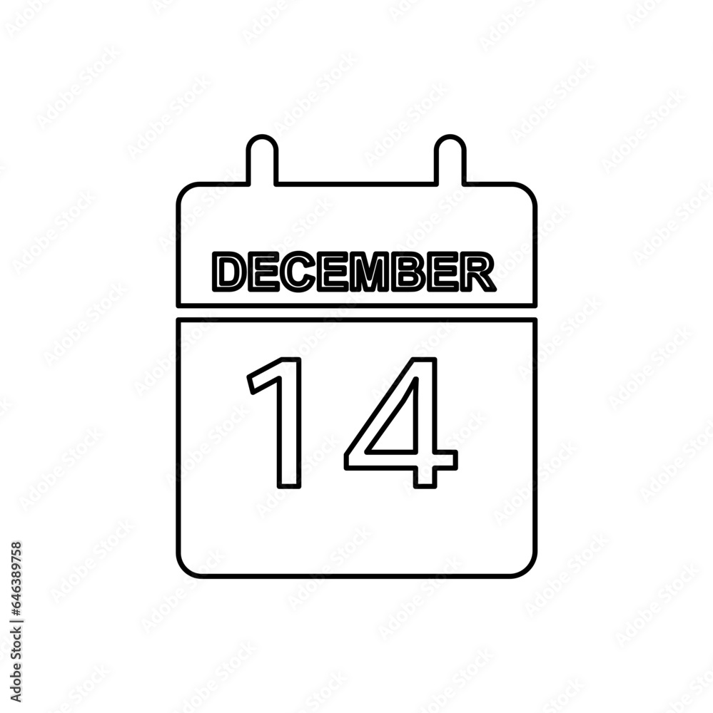calendar icon on a white background, 14 number, vector illustration