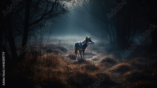 Enchanted Wolf Graces Moonlit Clearing  A Glimpse of Untamed Night Magic