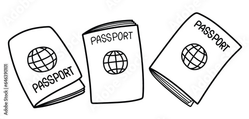 Hand drawn passport set. set of passport doodle vector on a white background.