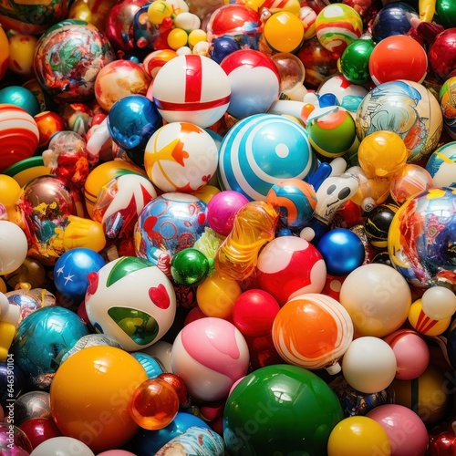 multi-colored bright New Year's balls of different colors. maximalism and chaos. close-up