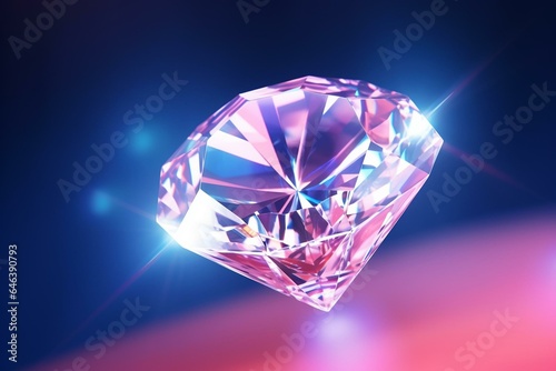 Diamond on gradient backdrop with sparkles  shadow  and caustic rays. 3D rendering. Generative AI