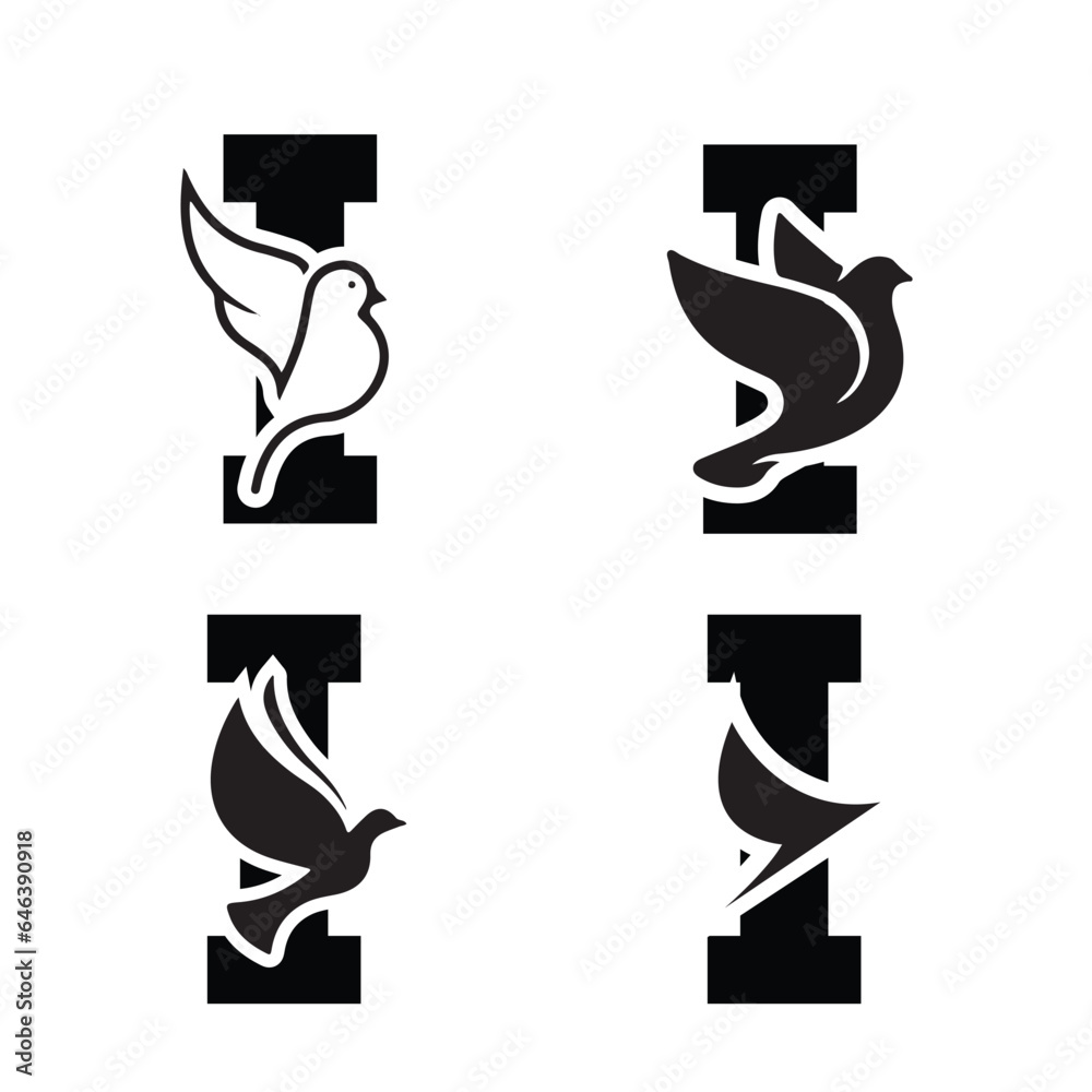 Fototapeta premium Initials Logo Design Alphabet Letter I & Dove Logo Design Concept