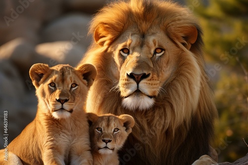 Digital picture of lion family. Generative AI © Riven