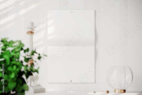 Saddle stitch calendar on the wall mockup. 3D rendering