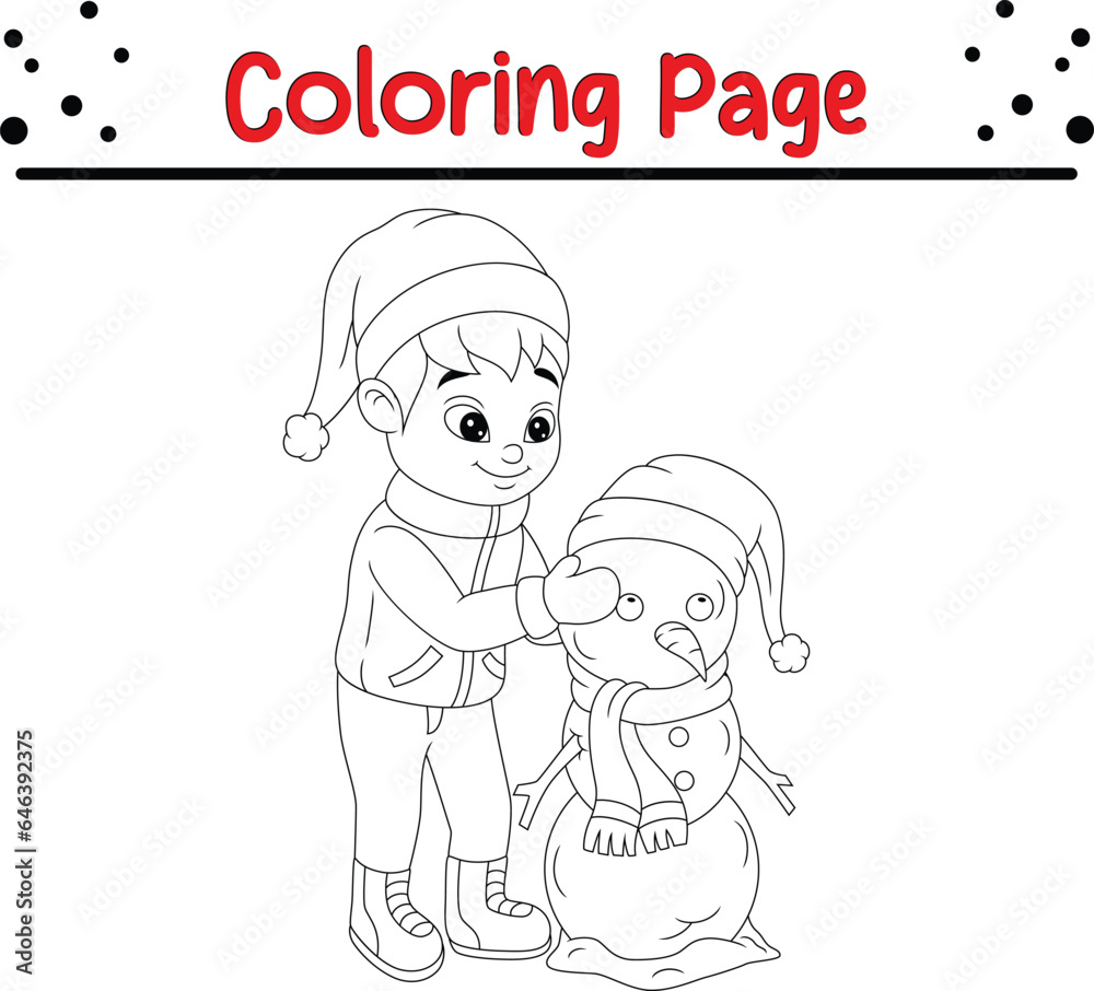 Happy Christmas Coloring Page for Kids. Merry Christmas Vector illustration coloring book.