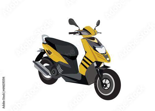 Vector illustration of side view of cool yellow color automatic Scooter.
