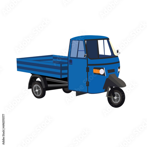 Vector illustration of blue Ape Three-Wheeler light commercial vehicle for loading goods purpose.