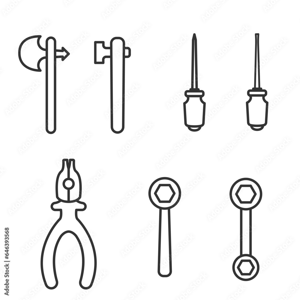 simple minimalist design, bundle set of handyman equipment icons simple minimalist design, bundle set of handyman equipment icons