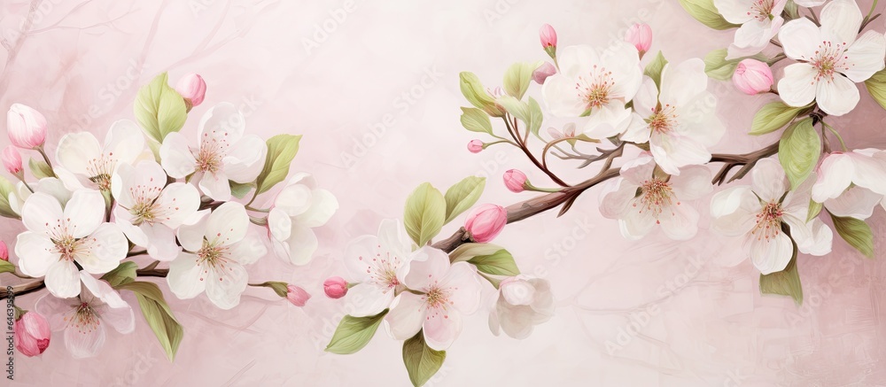 Blooming apple orchards isolated pastel background Copy space Blooming apple orchards isolated pastel background Copy space