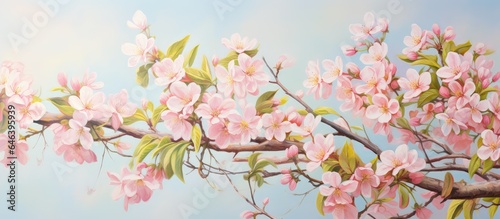 Blooming apple orchards isolated pastel background Copy space