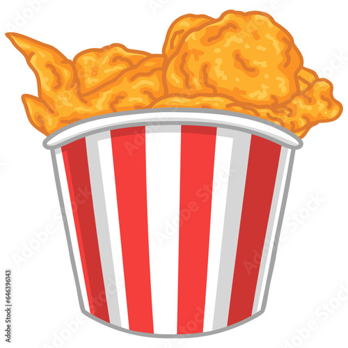 Fried Chicken Crispy Bucket Red White Stripes Vector Design Illustration