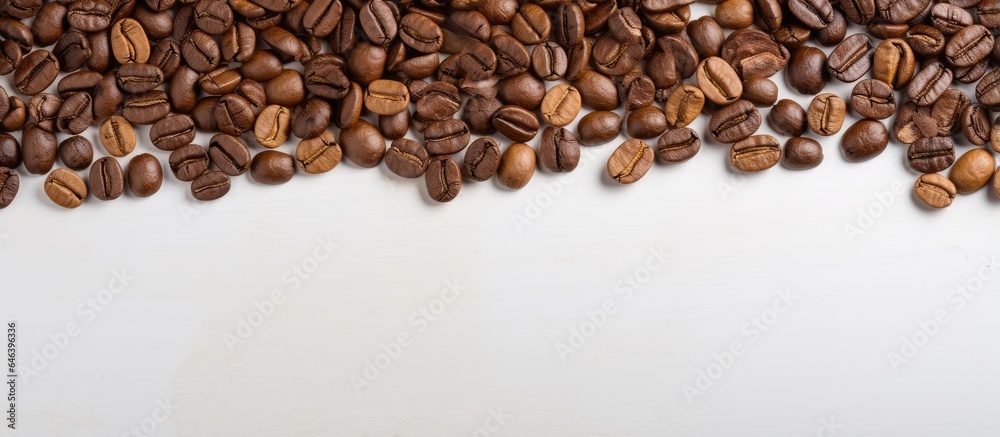 Coffee beans on a isolated pastel background Copy space with empty space for text Coffee beans on a isolated pastel background Copy space with empty space for text
