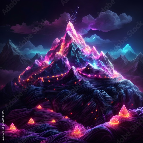 artwork of mountain made of yarn full of yarn light with beautiful colors and details 