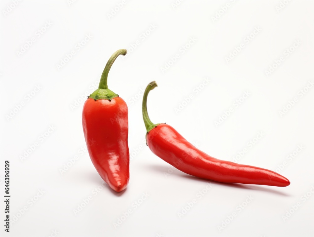 Two red chili on white background vertical