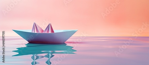 A origami paper boat depicted in a still life isolated pastel background Copy space