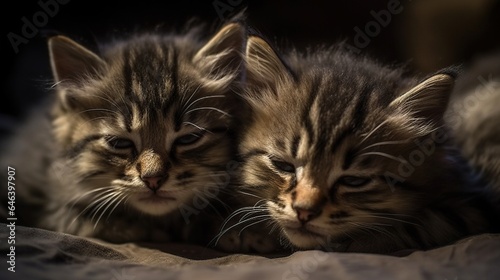 Adorable kittens cuddled up together with soft fur, a heartwarming sight