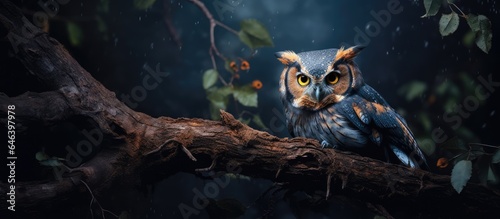 African scops owl Otus senegalensis observed in its natural habitat in Botswana Owl in forest at night perched on a tree branch Wildlife scene in Africa isolated pastel background Copy space photo
