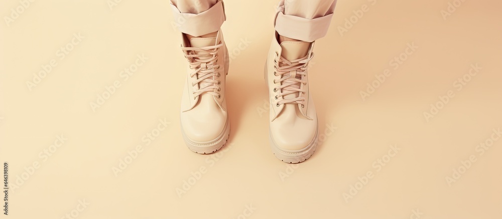 Black isolated boots isolated pastel background Copy space
