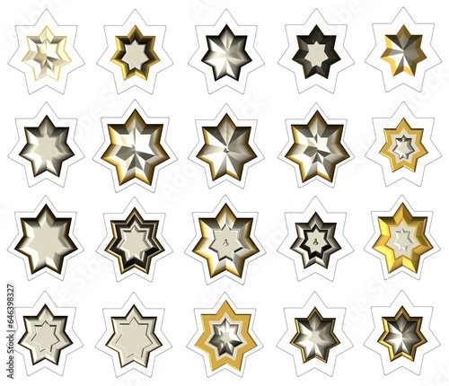 gold outline silver heptagram stars stickers