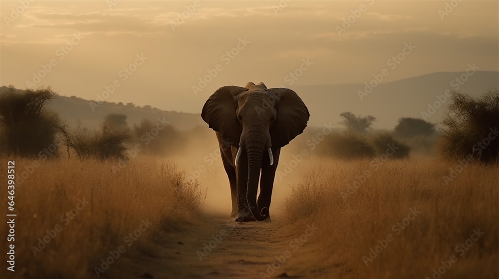 Majestic elephant walking across the savannah with grace, a symbol of strength and beauty