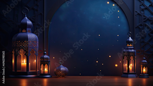 Ramadan Kareem Islamic backgrounds adorned with lanterns, emanating lively colors and a spiritual embrace