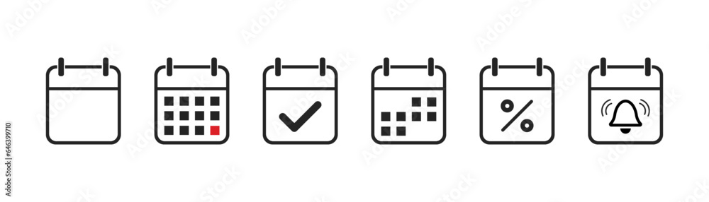 Callendar icon. Calendar planner icon collection. Reminder organizer event signs. Calendar notification icon. Business plan schedule. Stock vector