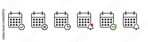 Callendar icon. Calendar planner icon collection. Reminder organizer event signs. Calendar notification icon. Business plan schedule. Stock vector