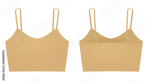 Brown crop sleeveless t shirt. vector illustration