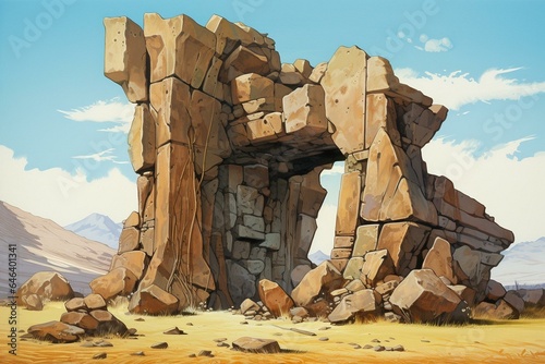Illustration of revered ancient rock structure. Generative AI