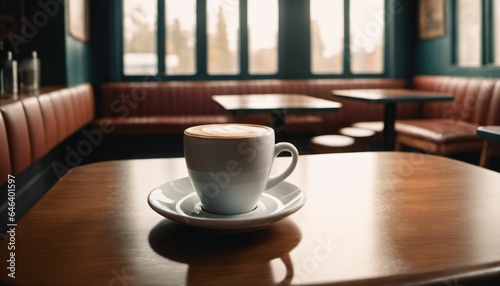 Wallpaper Mural cup of hot coffee with cozy coffeehouse restaurant background, created using AI generative technology Torontodigital.ca