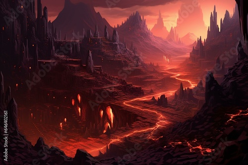 Minecraft's basalt-filled land of Nether. Generative AI photo